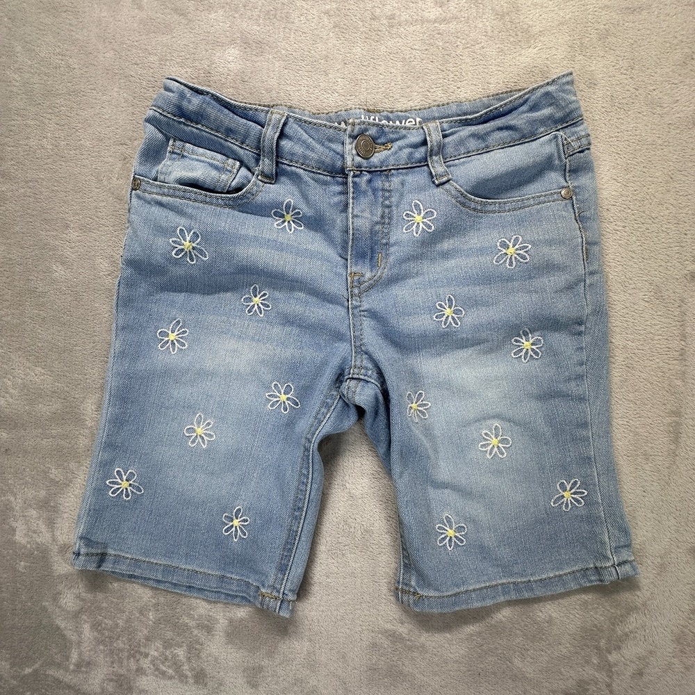 Wallflower Denim Shorts Girls 12 Blue Floral Embroidered Stretch Medium Wash